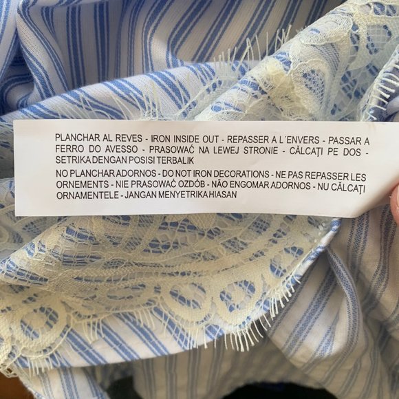 ZARA Striped Blue White Blouse Top Lace Detail - Picture 12 of 14